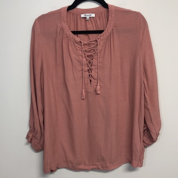 Madewell Lace Up Peasant Top Dusty Rose Size‎ Small - Picture 3 of 9